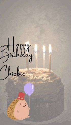 a birthday card that says happy birthday chicbie with a hedgehog holding a balloon