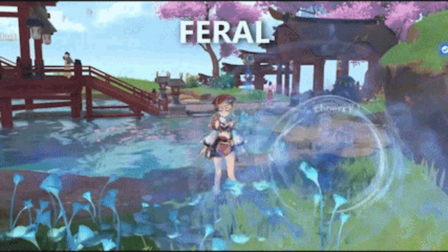 a girl in a video game with the word feral on the bottom right