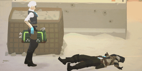 a man is laying on the ground while a woman holds a green bag