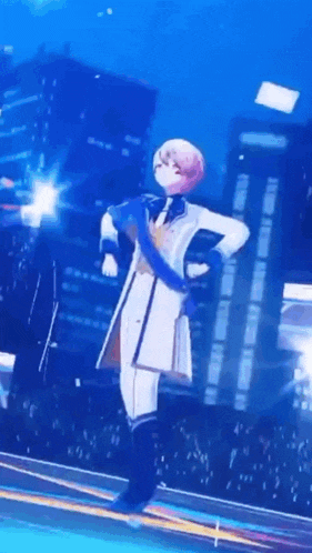 a cartoon character is standing on a stage in front of a crowd .