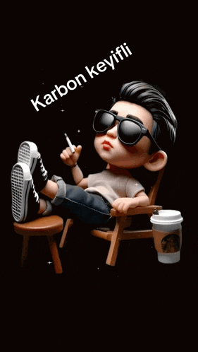 a cartoon character is sitting in a chair smoking a cigarette with the words karbon keyifi written above him