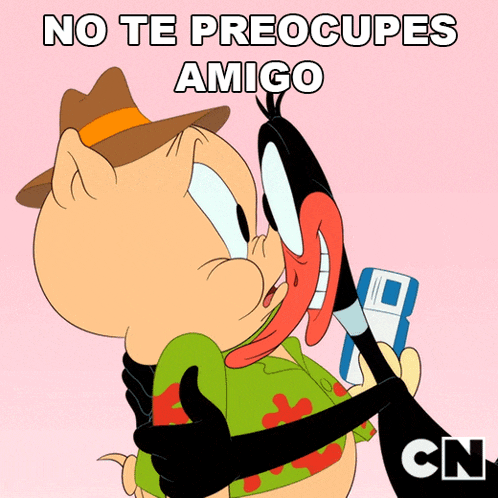 a cartoon character with the words no te preocupas amigo on the top