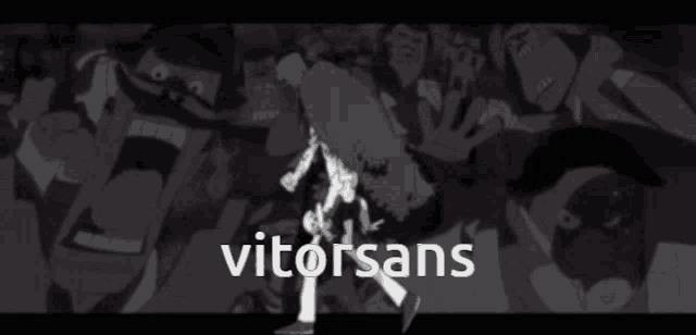 a cartoon of a man standing in front of a crowd with the words vitorsans on the bottom