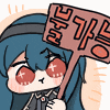 a cartoon girl is holding a sign that says ' i love you ' in korean .