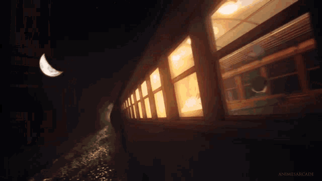 a man with red hair is looking out of a window with animesarcade written on the bottom