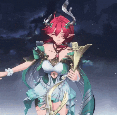 a girl with red hair and horns is holding a bow