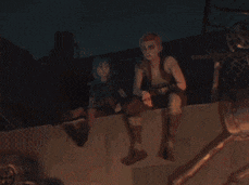 a man and a woman are sitting on a wall talking