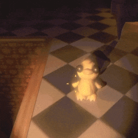 a cartoon duck is sitting on a checkered floor