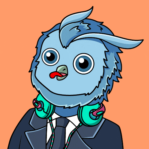 a cartoon of a bird wearing headphones and a suit and tie