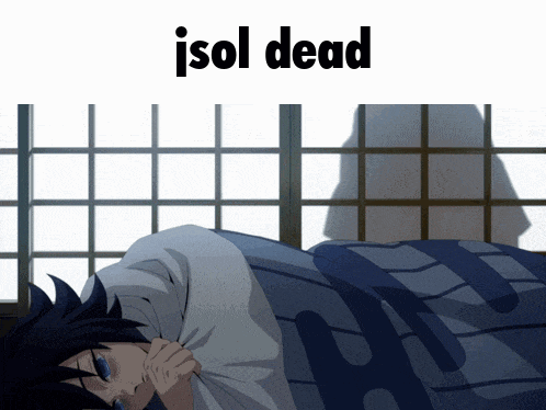 a picture of a person laying in bed with the words isol dead below it