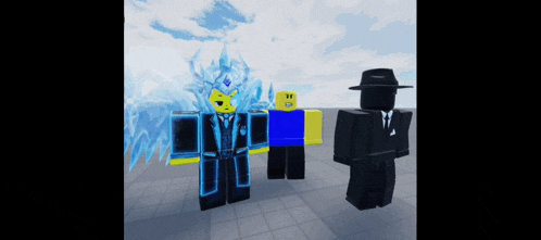two roblox characters are standing next to each other and one has a hat on