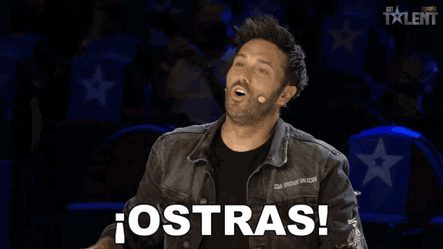 a man sitting at a table with a coca cola bottle in front of him and a sign that says ostras on it