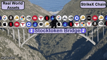 a man is standing on a bridge with the words stocktoken bridge below him