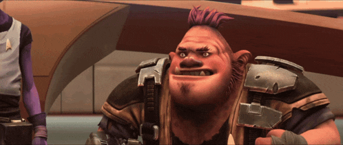 a cartoon character with a mohawk and a star trek uniform on