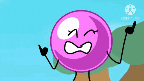 a cartoon of a pink bubble with a sad face .