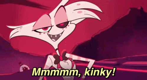 a cartoon character is standing in front of a red background and saying mmmm , kinky !