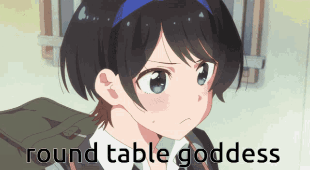 a picture of a girl with the words round table goddess on the bottom