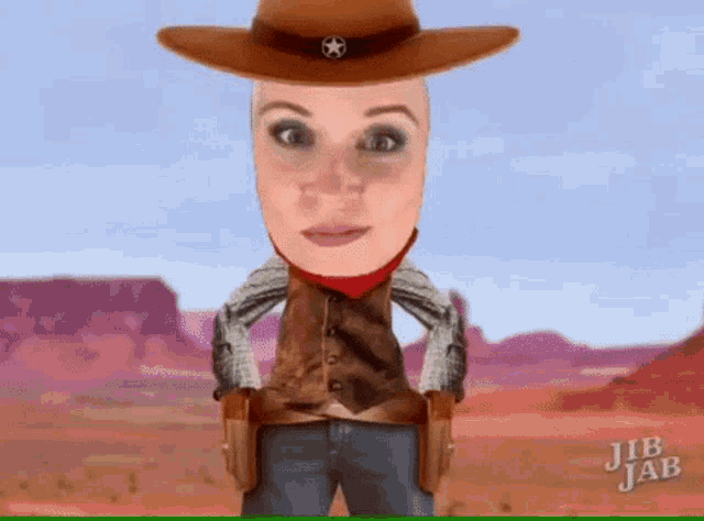 a cartoon of a woman dressed as a cowboy holding a gun