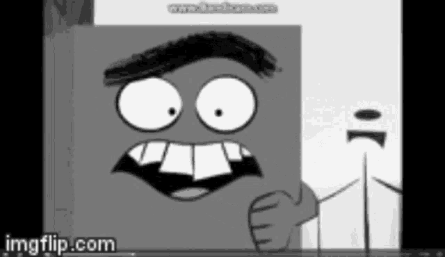 a black and white cartoon of a man with big teeth is being uploaded to imgflip.com