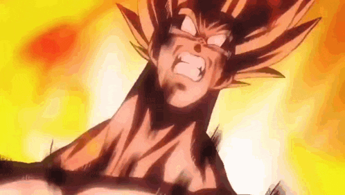 a close up of a cartoon character with a very angry face and a fire background .
