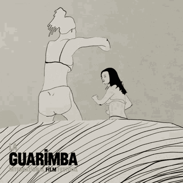 a poster for the guarimba international film festival features a drawing of two people
