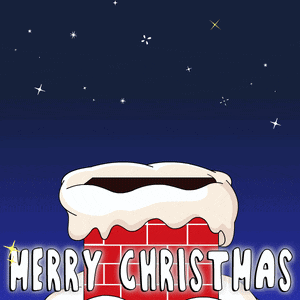 a cartoon of a snowman in a chimney with the words merry christmas below him