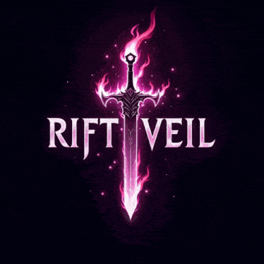 a logo for rift veil with a sword in the middle