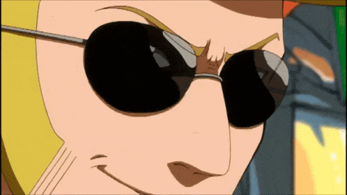 a close up of a cartoon character wearing sunglasses and a hat