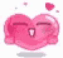 a pixel art drawing of a pink heart with a face and hearts coming out of it .