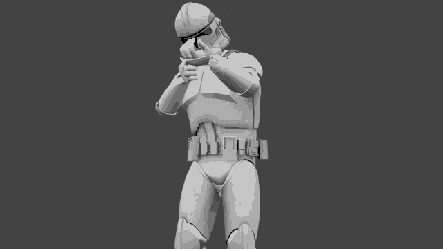 a 3d model of a storm trooper holding a gun .