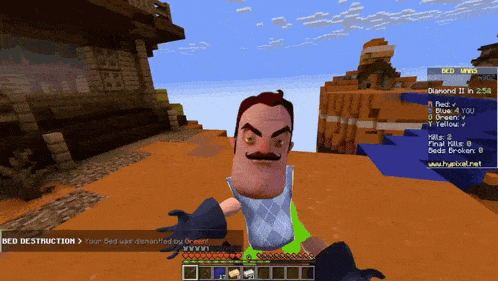 a screenshot of a minecraft game shows a man with a mustache