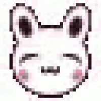 a pixel art of a rabbit 's face with its eyes closed and a sad look on its face .