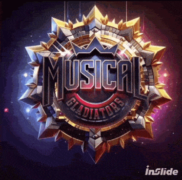 a logo for musical gladiators is displayed on a purple background
