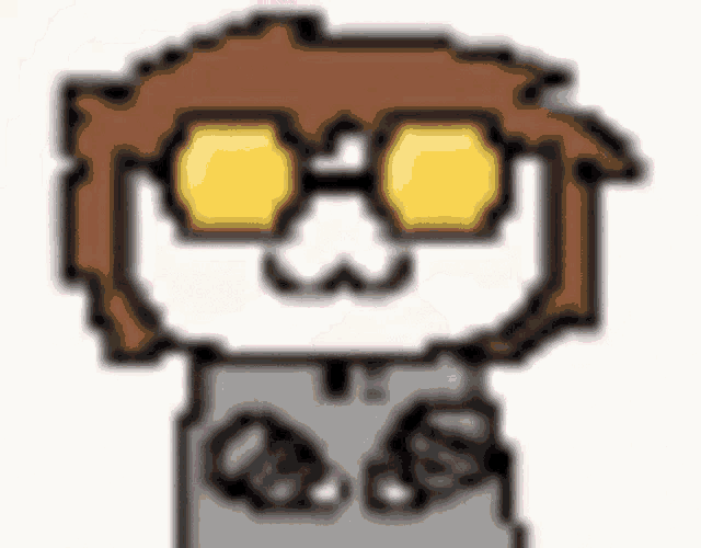 a pixel art drawing of a person wearing sunglasses and a hoodie .