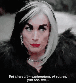 a woman with black and white hair says but there 's an explanation , of course , you see um .