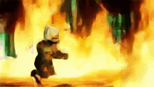 a person is running through a fire in a cartoon .