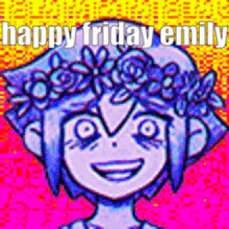 a cartoon girl with a flower crown on her head is smiling and wearing a flower crown .