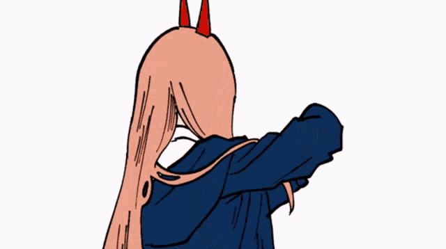 a drawing of a girl with long hair and red horns