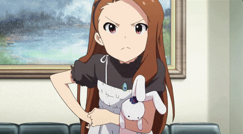 a girl with long brown hair is holding a stuffed white bunny