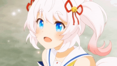 a cartoon girl with white hair and blue eyes
