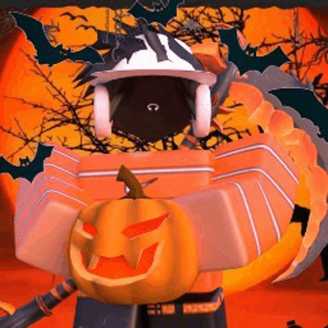 a cartoon character is wearing headphones and holding a carved pumpkin in his hand .