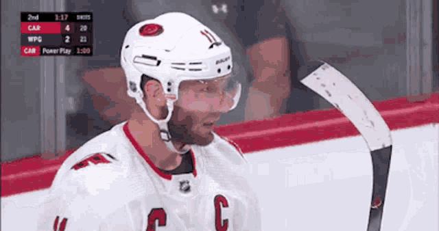 a hockey player with the letter c on his chest
