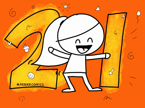 a drawing of a girl standing next to a number 21