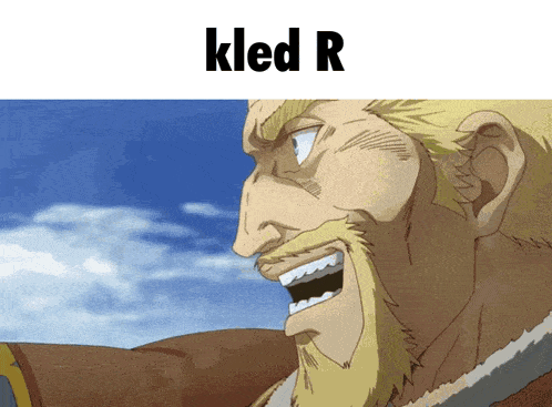 a cartoon of a man with a beard and the word " klad r " on the bottom