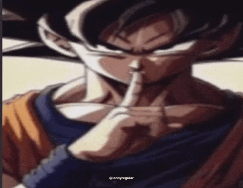 a close up of a dragon ball z character making a shhh sign