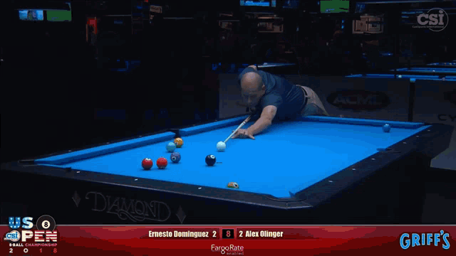 a pool table sponsored by griff 's is shown