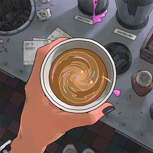 a person holding a cup of coffee that says it 's good on the top