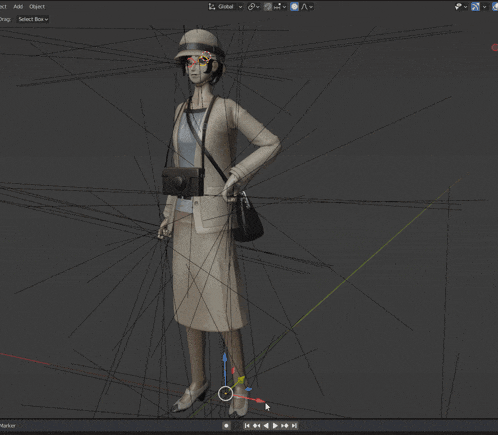 a screenshot of a 3d model of a skeleton with a marker in the upper right corner