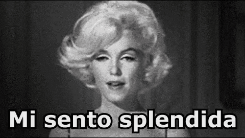 a black and white photo of a woman with blonde hair and the words `` mi sento splendida '' .