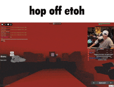 a screen shot of a video game with the words hop off etoh above it